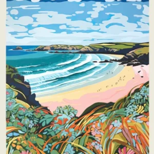 Poster Of Crantock Beach, Cornwall, Matisse And Rousseau Style 3