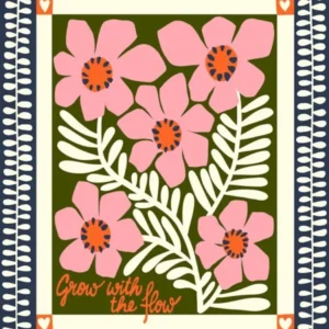 Grow With the Flow Pink Growing Flowers Vintage Inspired Illustration