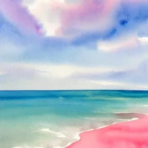 Cala De Mijas Beach, Costa Del Sol, Spain Pink Watercolour