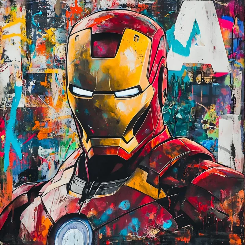 Iron Man Graffiti Art Colorful Abstract Superhero Wall Decor Marvel Inspired Urban Painting