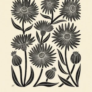 Rustic September Birth Flower Aster Black Cream