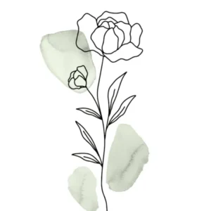 Botanical Line Art, Peony Boho Minimalist in Sage Green, Watercolor