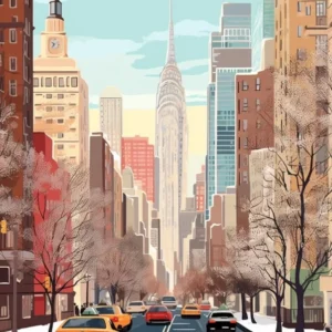 Vintage Winter Travel Illustration New York City Usa 4