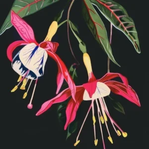 Neon Flowers On Black Fuchsia 1