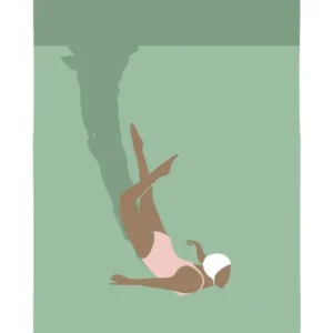 Art deco style Woman in bikini splash in green