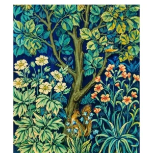 William Morris Textile Print - Squirrel and Bird from Cock Pheasant Floral Fabric 1916 - Genuine Artwork by Famous British Designer Botanical HD Remastered