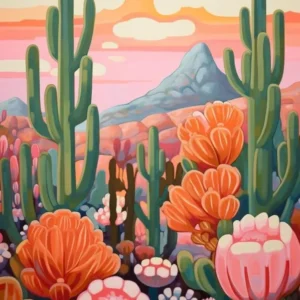 Cactus In The Desert Painting Bunny Ear Cactus 1