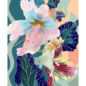 Colourful Flower Illustration Poster Hollyhock 1
