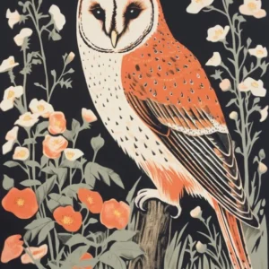 Vintage Bird Linocut Barn Owl 2