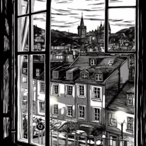 Window View Of Edinburgh Scotland Black And White Colouring Pages Line Art 1