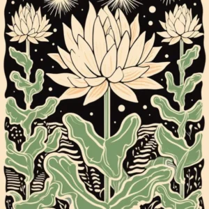 B&W Cactus Illustration Easter Cactus 2