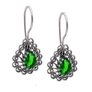 Miras Series Jade Stone Telkari Silver Drop Earrings - Exporgin - Global Shopping Site