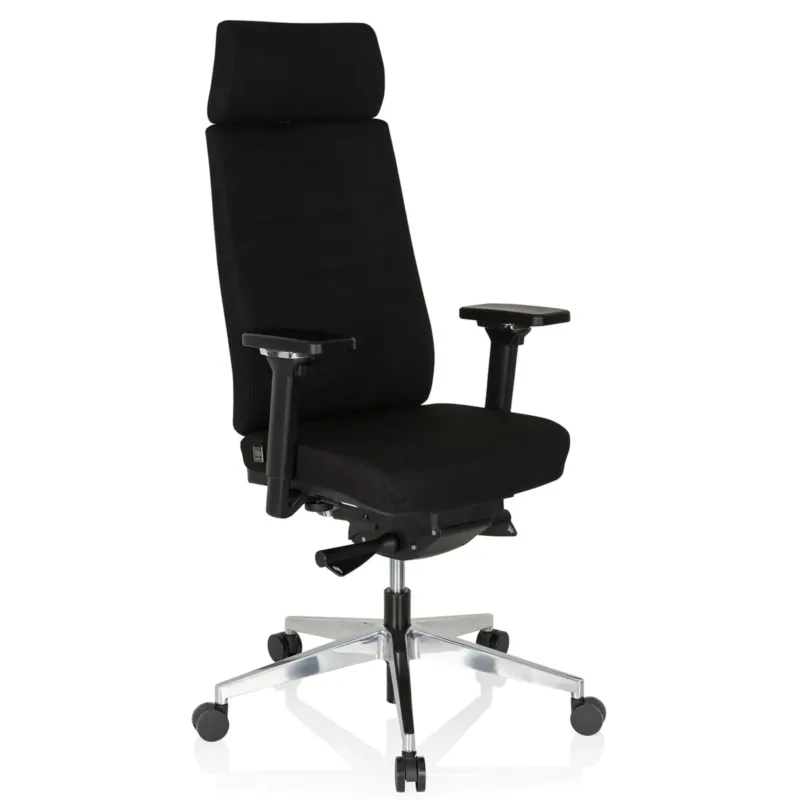 Profi-Bürostuhl MOVE-TEC PRO 3D mit schwarzem Stoffbezug, Kopfstütze und silbernem Fußkreuz von hjh OFFICE