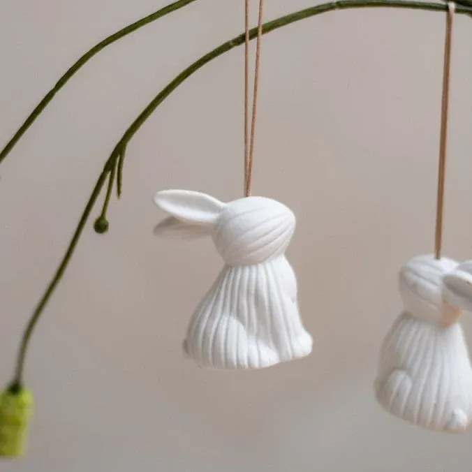 Dekoanhänger Hase Stripe - weiß