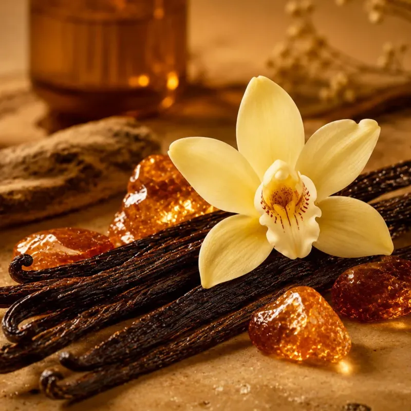 Ambre vanille parfum gourmand de Grasse pour bougies fondants et diffuseurs