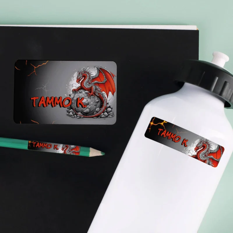 100-teiliges Aufkleber-Set mit rotem Drache und Name