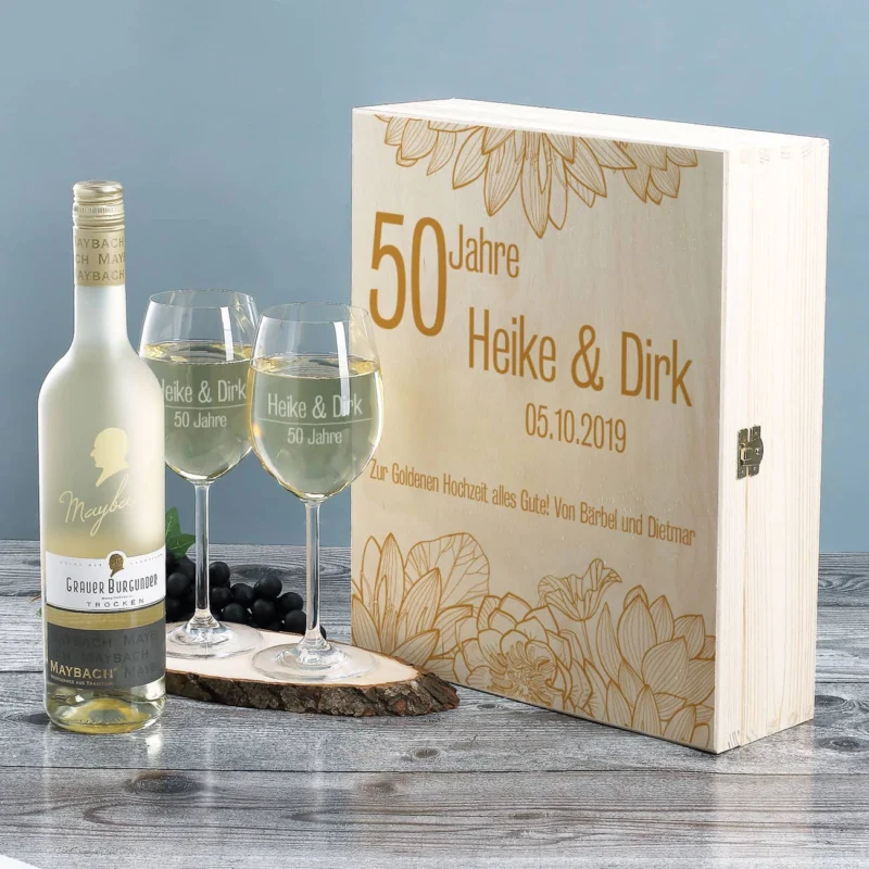Geschenkset zur Goldenen Hochzeit mit Maybach Weißwein