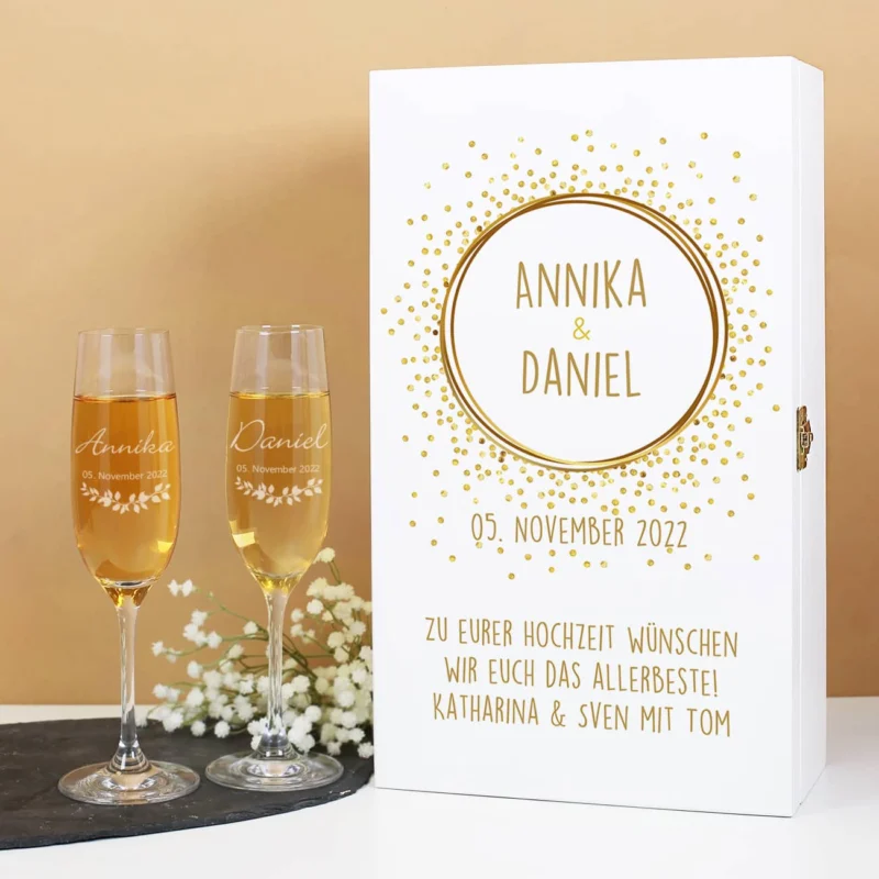 Geschenkset zur Hochzeit mit Gläsern und Box