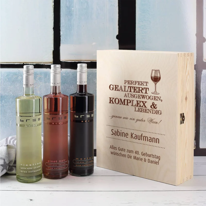 Geschenkbox mit 3 Weinen und personalisiertem Aufdruck