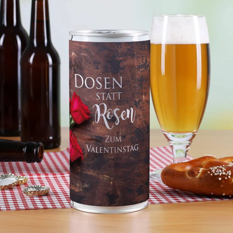 Bierdsose mit witzigem Spruch "Dosen statt Rosen"
