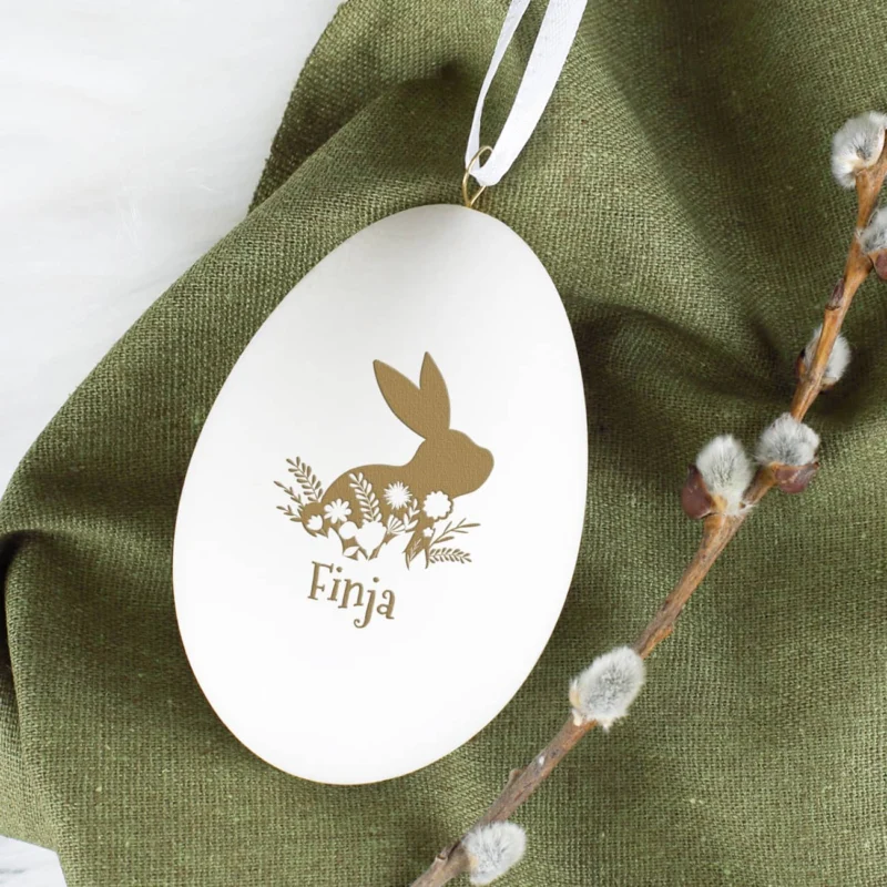 Originelle Osterdeko - Schwanenei mit Osterhase und Name