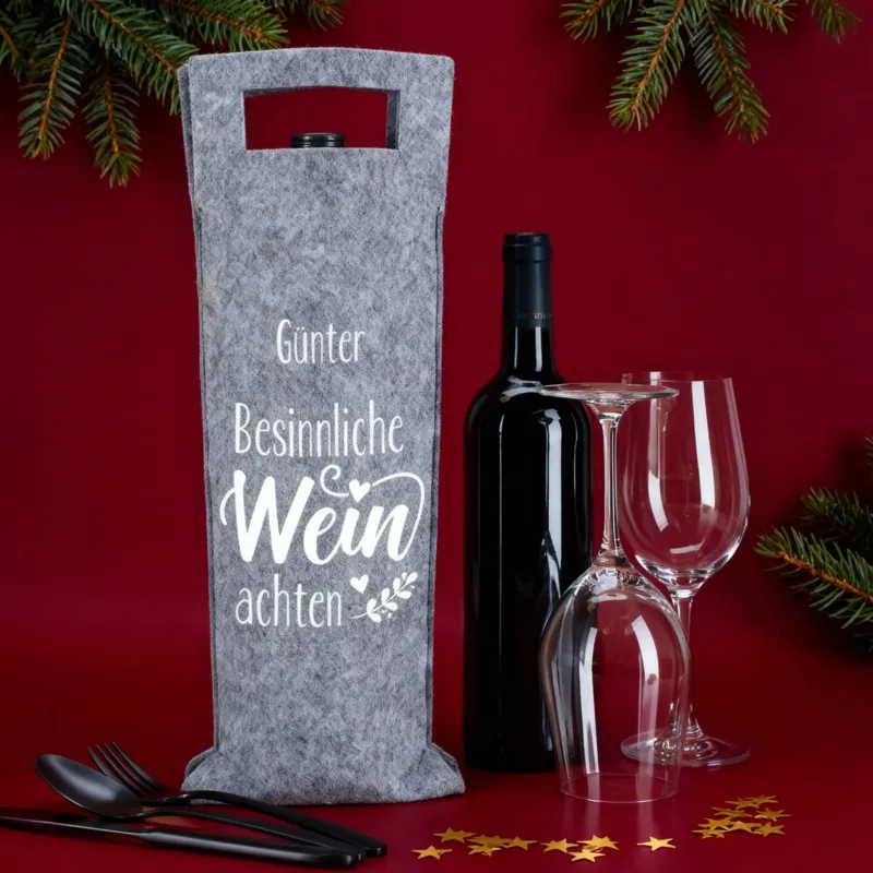 Flaschentasche aus Filz personalisiert mit Name - Besinnliche WEINachten | Weintasche zu Weihnachten
