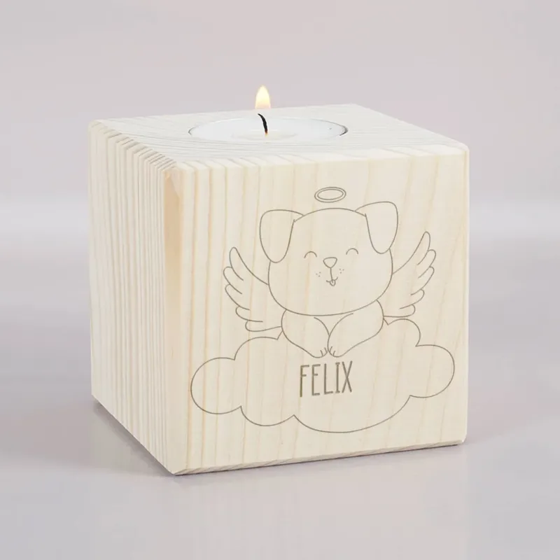 Holz Gedenklicht für verstorbenen Hund mit Name personalisiert