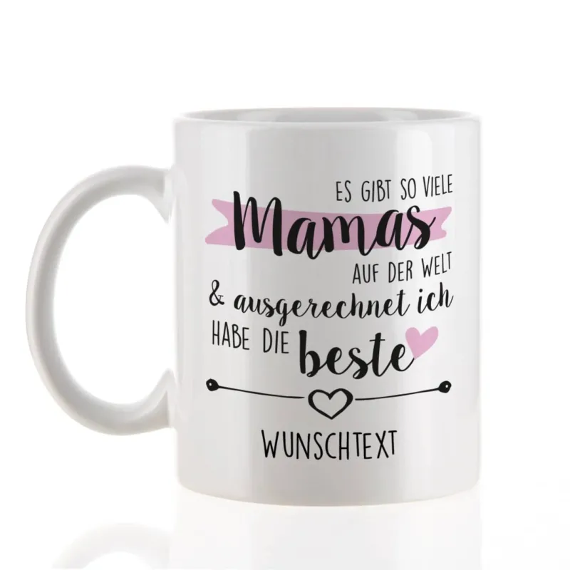 Weißer Keramikbecher zum Muttertag mit Ihrem Wunschtext gestaltet
