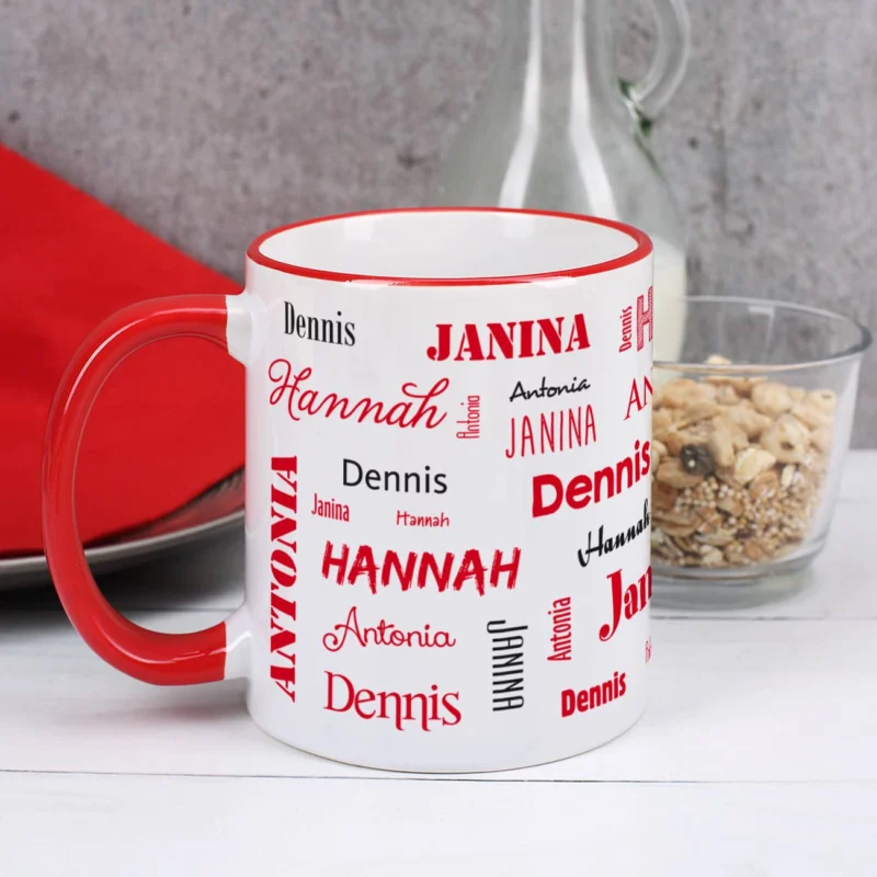 Tasse mit vier Namen, rot