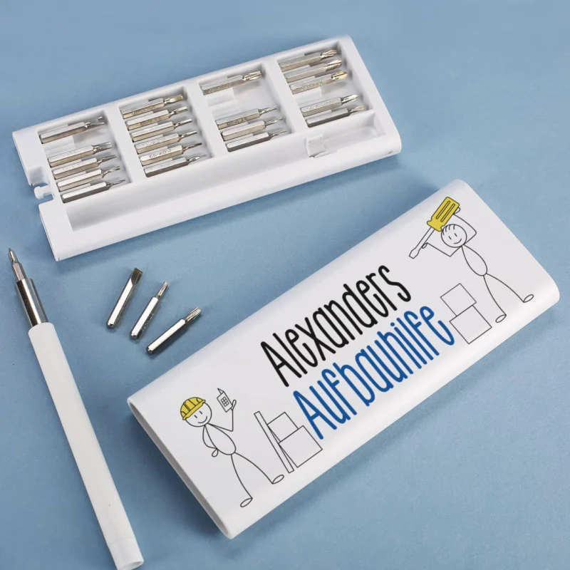 Schraubendreher Set "Aufbauhilfe" mit Name personalisiert