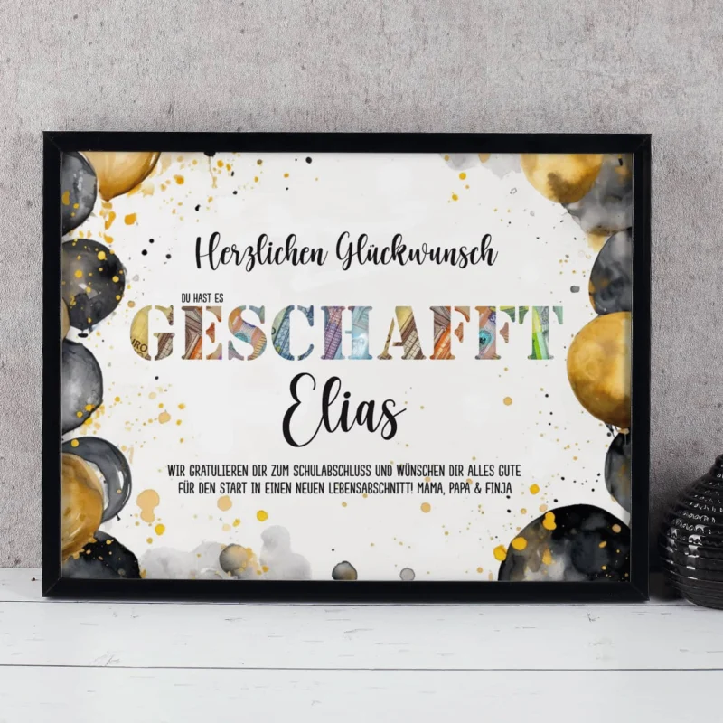 GESCHAFFT - Bilderrahmen Geldgeschenk zu Schulabschluss