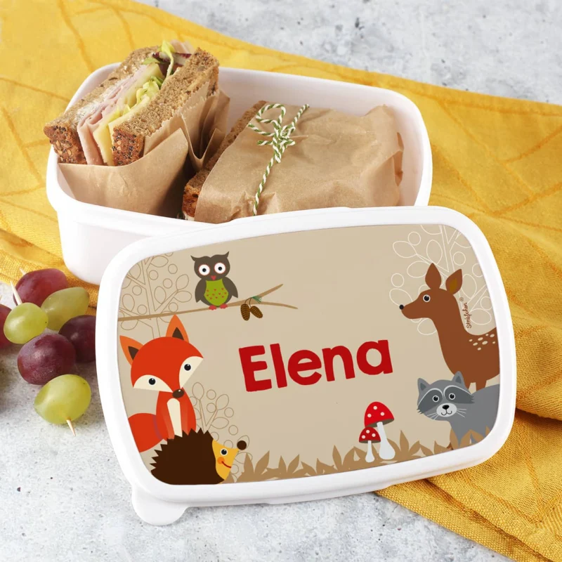 Lunchbox mit Waldtieren und Ihrem Wunschnamen bedruckt