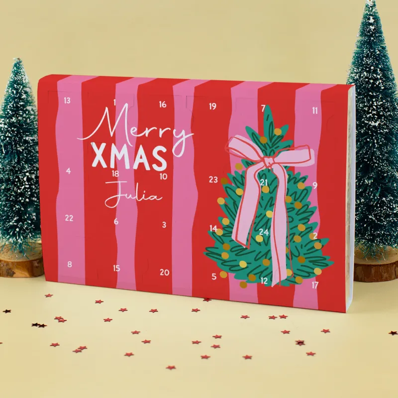 Personalisierter Toffifee Adventskalender mit Name Julia und Merry Xmas Motiv