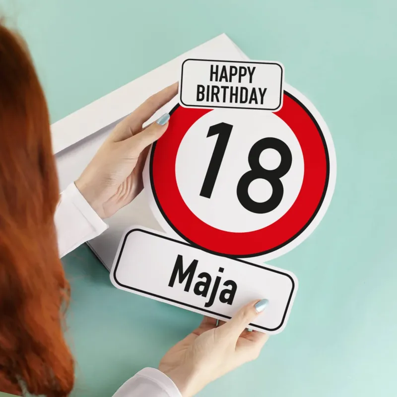 Große Klappkarte Verkehrszeichen mit Name und Alter