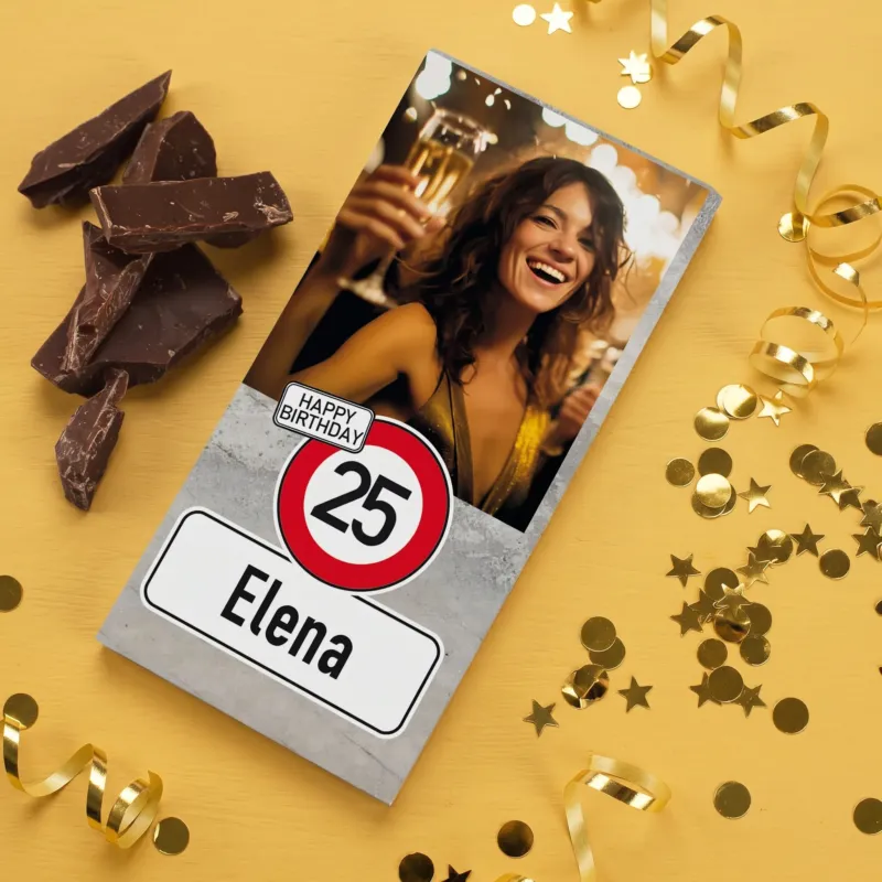 100 g Geburtstagsschokolade mit Foto, Name und Alter