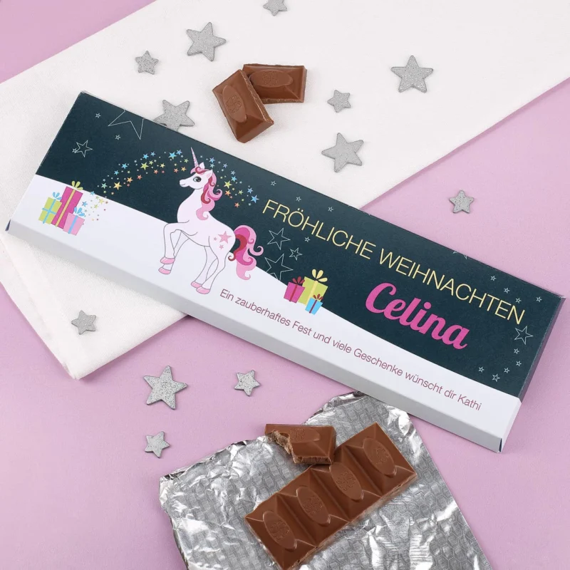 300g Milchschokolade zu Weihnachten mit Einhorn