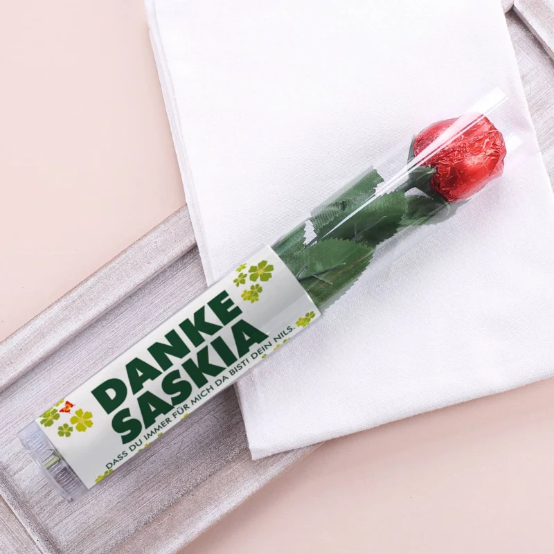Danke - Schokorose mit Name und Wunschtext personalisiert