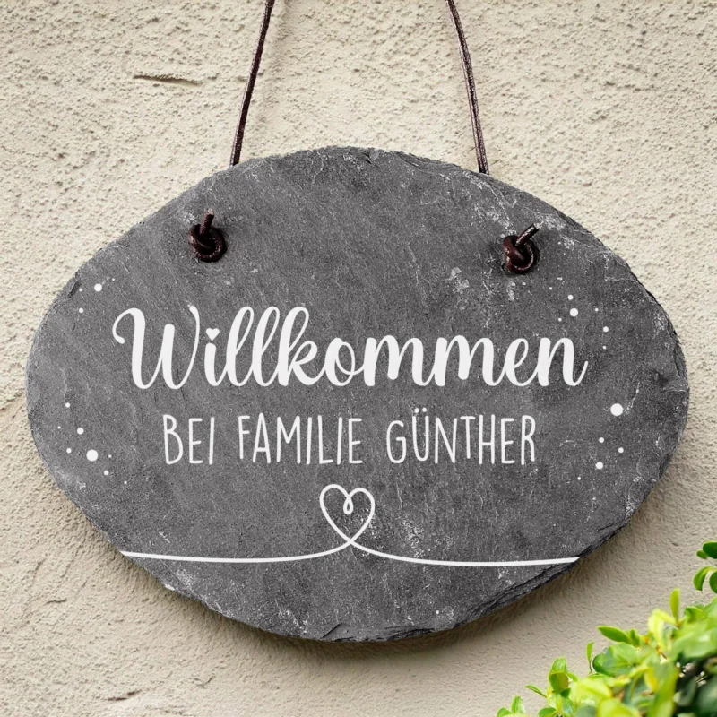 Willkommensschild aus Schiefer
