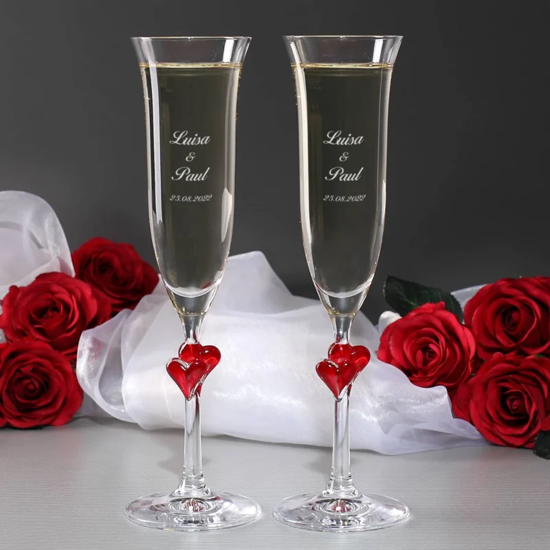 2 Sektgläser zur Hochzeit mit Gravur