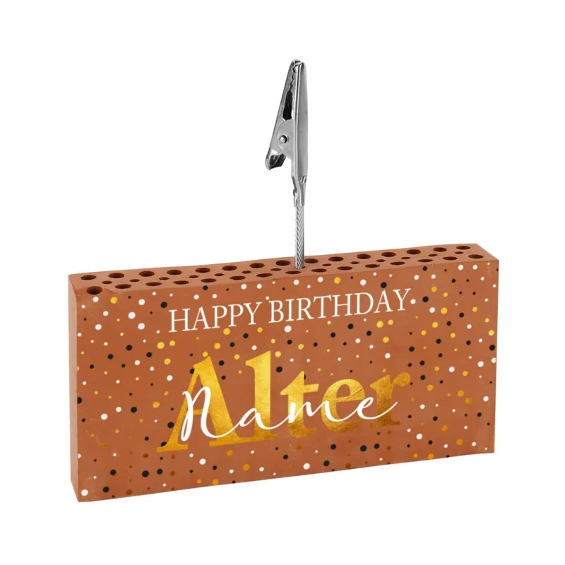 Happy Birthday - Ziegelstein Geldclip als Geschenk zum Geburtstag mit Name und Alter