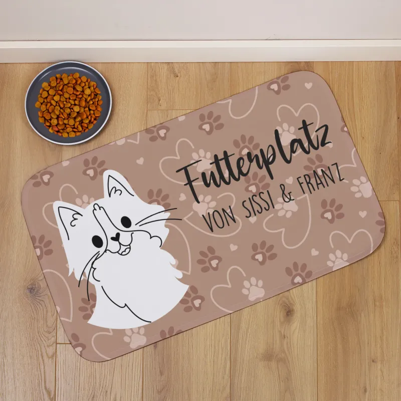 Katzenmatte personalisiert mit Wunschtext | Rutschfeste Napfunterlage für Katzen