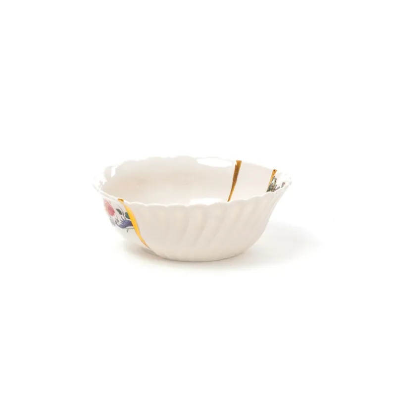 Kintsugi Salatschüssel mit Goldakzenten aus Porzellan
