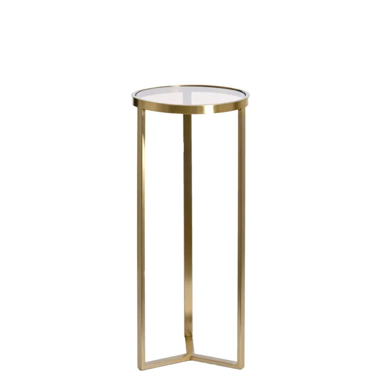 große Säule in gold mit hell brauner glasplatte
