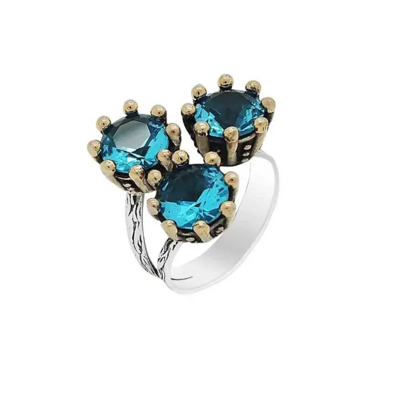 Söğütlü Series Silver Women's Ring with Aquamarine Stone - Authentic Adjustable Design - Exporgin - Global Shopping Site