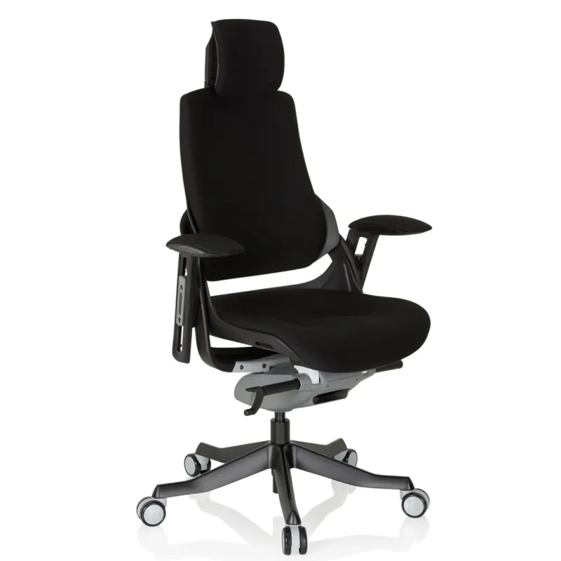Schwarzer Profi-Bürostuhl SPEKTRE BLACK mit Stoffbezug, Kopfstütze und Armlehnen von hjh OFFICE