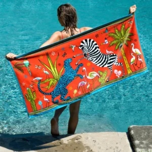 Strandtuch JUNGLE Design in rot von Ortigia Sicilia