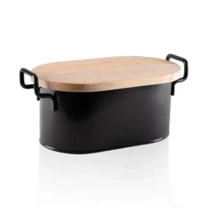 Stripe Wooden Lid Bread Storage Box Black 40x22x18 cm - Exporgin | Türkiye Comes to You