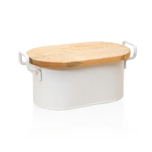 Stripe Wooden Lid Bread Storage Box White 40x22x18 cm - Exporgin | Türkiye Comes to You