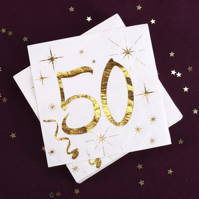 Gold-Metallic Servietten zum 50. Geburtstag