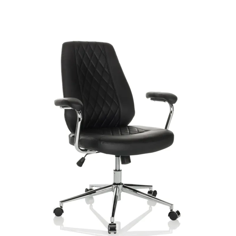 Schwarzer Home-Office-Chefsessel THEO I mit gesteppter Rückenlehne und Chromgestell von hjh OFFICE